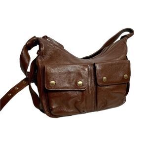 Not rational brown pebbled leather multi pocket Eugenia hobo bag